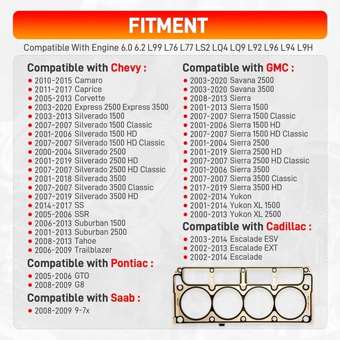 Racing MLS LS3 Cylinder Head Gasket Pair Compatible with Chevy GMC Cadillac Pontiac Saab 6.0L 6.2L LS Engines - L99 L76 L77 LS2 LQ4 LQ9 L92 L96 L94 L9H in Saudi Arabia