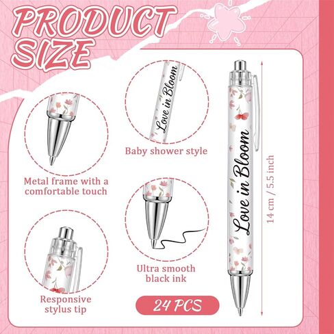 Tenceur 24 Pcs Love in Bloom Bridal Shower Ballpoint Pens Bulk Wildflower Wedding Shower Pen Gift for Mr and Mrs Floral Engagement Wedding Bachelorette Party Decor Supplies in Kuwait