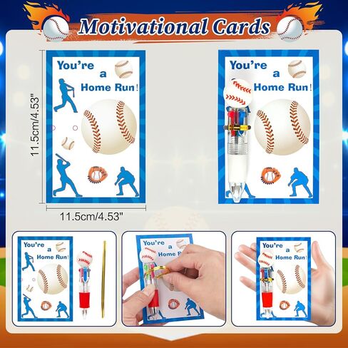 Mepmela Baseball Team Gifts for Players, 24 Pack Multicolor Pens with Motivational Cards, Baseball Party Favors Goodie Bag Fillers End of Season Team Gifts Summer Camp Rewards in Saudi Arabia