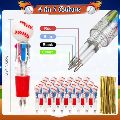 Mepmela Baseball Team Gifts for Players, 24 Pack Multicolor Pens with Motivational Cards, Baseball Party Favors Goodie Bag Fillers End of Season Team Gifts Summer Camp Rewards in Saudi Arabia