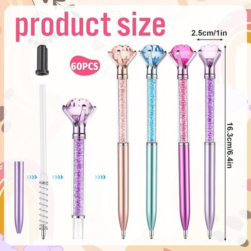 60 Pcs Diamond Pens Bulk, Bling Black Ink Rhinestones Ballpoint Pens Set Crystal Glitter Bridal Shower Decor for Women School Office Supplies Wedding Birthday Party Present in Kuwait
