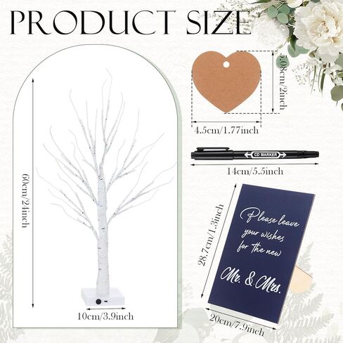 Novabright 103 Pcs Wedding Guest Book Alternative LED Wish Tree Wedding Decor 24 Inch Pre-lit White Birch Tree 100 Heart Cards Welcome Board & Pen Reception Decor Engagement Anniversary Party Supplies in Saudi Arabia