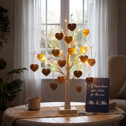 Novabright 103 Pcs Wedding Guest Book Alternative LED Wish Tree Wedding Decor 24 Inch Pre-lit White Birch Tree 100 Heart Cards Welcome Board & Pen Reception Decor Engagement Anniversary Party Supplies in Saudi Arabia
