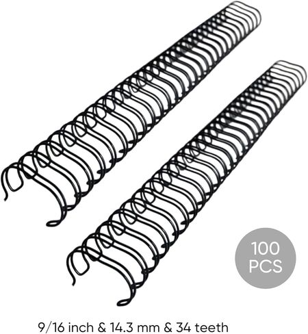 100 Pcs Black 34-Hole Twin-Loop Binding Wire, 9/16 in 14.3mm, 3:1 Pitch Dual Coil Spines for Notebooks Calendars Documents, Holds About 120 A4 Paper in Saudi Arabia
