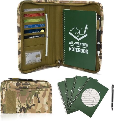 7Pcs Waterproof Tactical Notebooks Set with Zippered Notebook Cover, A5 Write in the Rain Notebook, 500 Pages All Weather Notepad with Pen and Padfolio Ring Binder for Military Outdoor in Saudi Arabia