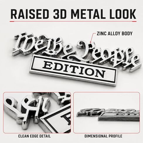 We The People Edition Car Emblem, 3D Zinc Alloy Patriotic Auto Badge Decal for Truck SUV Fender Tailgate Body, 5.04 x 1.57 in, 1 Pack (Chrome/Red) in Kuwait