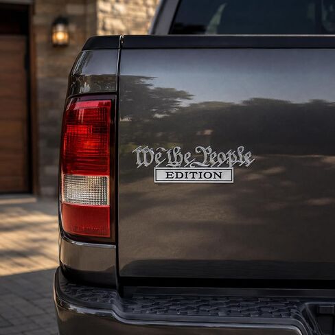 We The People Edition Car Emblem, 3D Zinc Alloy Patriotic Auto Badge Decal for Truck SUV Fender Tailgate Body, 5.04 x 1.57 in, 1 Pack (Chrome/Red) in Kuwait