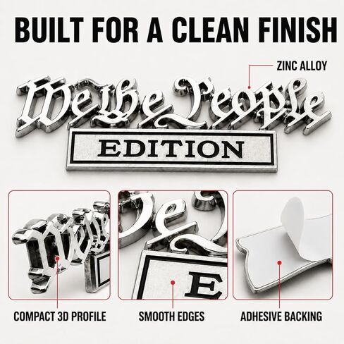 We The People Edition Car Emblem, 3D Zinc Alloy Patriotic Auto Badge Decal for Truck SUV Fender Tailgate Body, 5.04 x 1.57 in, 1 Pack (Chrome/Red) in Kuwait