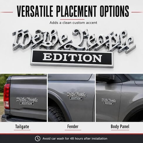 We The People Edition Car Emblem, 3D Zinc Alloy Patriotic Auto Badge Decal for Truck SUV Fender Tailgate Body, 5.04 x 1.57 in, 1 Pack (Chrome/Red) in Kuwait