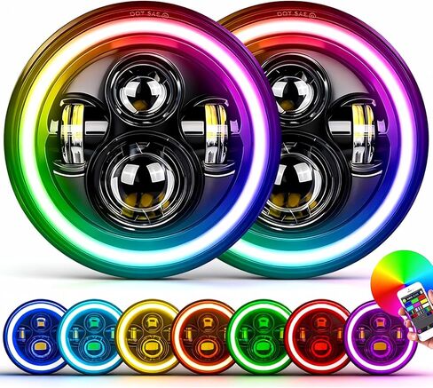 HILLSKING 7 Inch Led halo Headlights Round for Jeep Wrangler JK TJ LJ/Bluetooth APP & Remote Control, DOT-Approved,Turn Signal Light &High/Low Beam Projector,Plug and Play fits H6024 LED Headlight in Saudi Arabia
