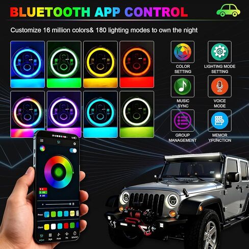 HILLSKING 7 Inch Led halo Headlights Round for Jeep Wrangler JK TJ LJ/Bluetooth APP & Remote Control, DOT-Approved,Turn Signal Light &High/Low Beam Projector,Plug and Play fits H6024 LED Headlight in Saudi Arabia