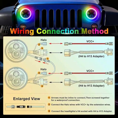 HILLSKING 7 Inch Led halo Headlights Round for Jeep Wrangler JK TJ LJ/Bluetooth APP & Remote Control, DOT-Approved,Turn Signal Light &High/Low Beam Projector,Plug and Play fits H6024 LED Headlight in Saudi Arabia