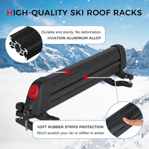 Ski and Snowboard Roof Racks with Anti-Theft Lock, 24.3" Universal Ski Roof Rack Carrier - Fits 6 Pairs Skis or 4 Snowboards, Black in Saudi Arabia