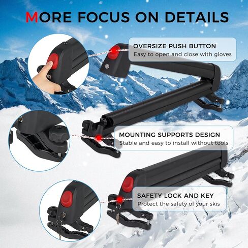 Ski and Snowboard Roof Racks with Anti-Theft Lock, 24.3" Universal Ski Roof Rack Carrier - Fits 6 Pairs Skis or 4 Snowboards, Black in Saudi Arabia
