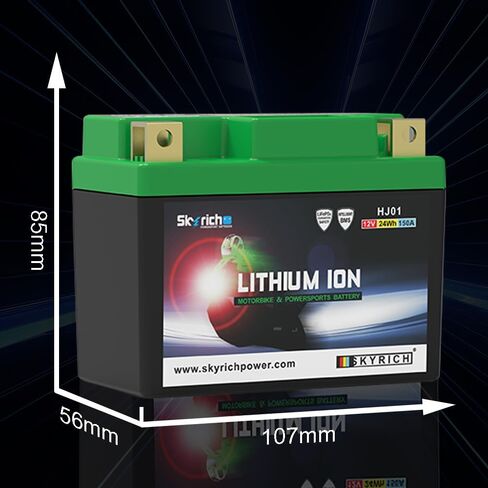 بطارية ليثيوم Skyrich HJ‑01 LiFePO4 للدراجة النارية | قطعة غيار أصلية أصلية قابلة لإعادة الشحن 12 فولت 2AH 150CCA قابلة لإعادة الشحن، تناسب سكوتر كاواساكي وعربة الثلج والدراجات الترابية للطرق الوعرة ورياضات الطاقة in Kuwait