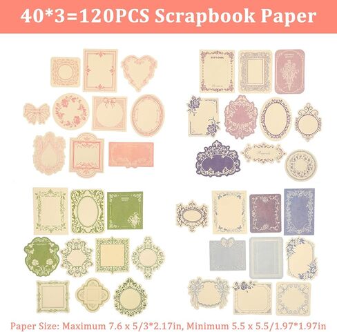 Vintage Scrapbook Paper Set, 120 Pcs Decorative Craft Paper for Junk Journaling, Scrapbooking Supplies Kit with Embossed Patterns, 4 Colors Cardstock for DIY Projects (Blue Pink Purple Green) in Saudi Arabia