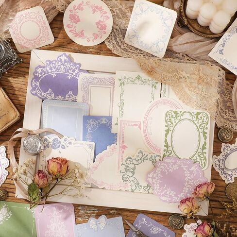 Vintage Scrapbook Paper Set, 120 Pcs Decorative Craft Paper for Junk Journaling, Scrapbooking Supplies Kit with Embossed Patterns, 4 Colors Cardstock for DIY Projects (Blue Pink Purple Green) in Saudi Arabia