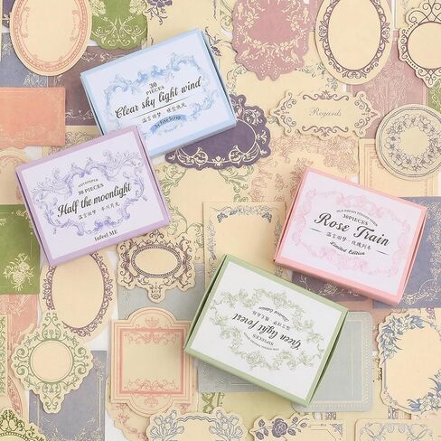 Vintage Scrapbook Paper Set, 120 Pcs Decorative Craft Paper for Junk Journaling, Scrapbooking Supplies Kit with Embossed Patterns, 4 Colors Cardstock for DIY Projects (Blue Pink Purple Green) in Saudi Arabia