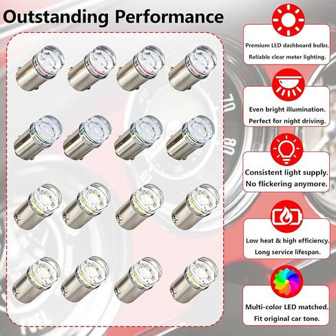 16-Pack Speedometer LED Bulb Replacement Kit for Jeep CJ5 CJ7 CJ8 | BA9S Mini Bayonet Base | 8 White 4 Green 4 Red Bulbs | Improves Dashboard Visibility in Saudi Arabia