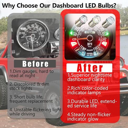 16-Pack Speedometer LED Bulb Replacement Kit for Jeep CJ5 CJ7 CJ8 | BA9S Mini Bayonet Base | 8 White 4 Green 4 Red Bulbs | Improves Dashboard Visibility in Saudi Arabia