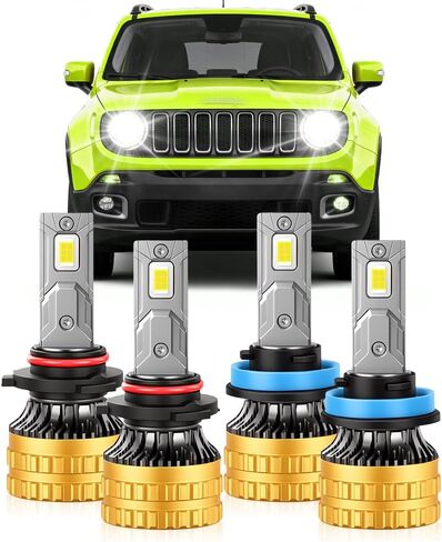 Compatible For Jeep Compass 2011-2021 High Low Beam Lights Bulbs, 30000LM 800% Brightness Light Bulbs, 6000K White, With Fan, Canbus Ready, 50000+ Hours Lifespan, Plug and Play, Pack of 4 in Kuwait
