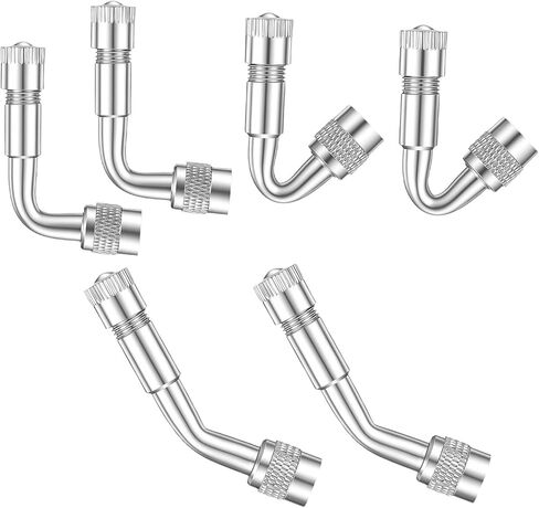 6Pcs Metal Tire Valve Extensions, Valve Stem Extenders, 45 90 135 Degree, Schrader Valve Extenders Kit for Dual Wheels, RV, Truck, Motorcycle, Bicycle, Trailer (Silver) in Saudi Arabia