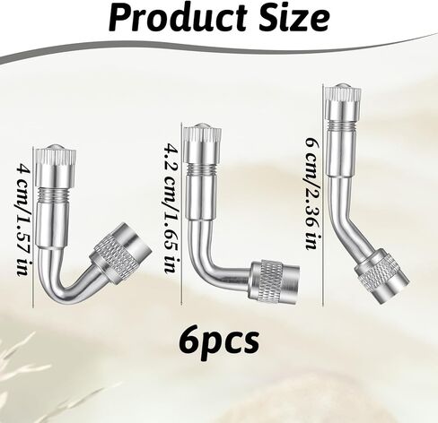 6Pcs Metal Tire Valve Extensions, Valve Stem Extenders, 45 90 135 Degree, Schrader Valve Extenders Kit for Dual Wheels, RV, Truck, Motorcycle, Bicycle, Trailer (Silver) in Saudi Arabia