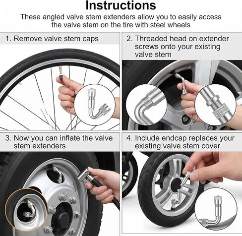6Pcs Metal Tire Valve Extensions, Valve Stem Extenders, 45 90 135 Degree, Schrader Valve Extenders Kit for Dual Wheels, RV, Truck, Motorcycle, Bicycle, Trailer (Silver) in Saudi Arabia