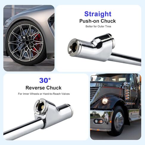 Rechargeable Digital Tire Pressure Gauge, Heavy-Duty Dual-Head Tire Gauge, USB-C Fast Charging, Backlit Display, LED Light, 4 Unit Switching, for Trucks, Motorhomes, Cars, and Motorcycles in Saudi Arabia