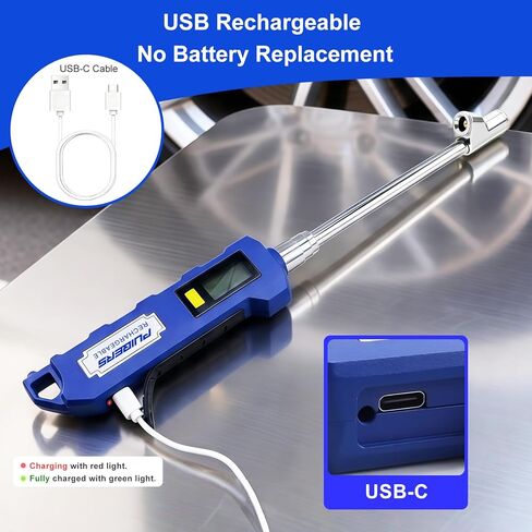 Rechargeable Digital Tire Pressure Gauge, Heavy-Duty Dual-Head Tire Gauge, USB-C Fast Charging, Backlit Display, LED Light, 4 Unit Switching, for Trucks, Motorhomes, Cars, and Motorcycles in Saudi Arabia