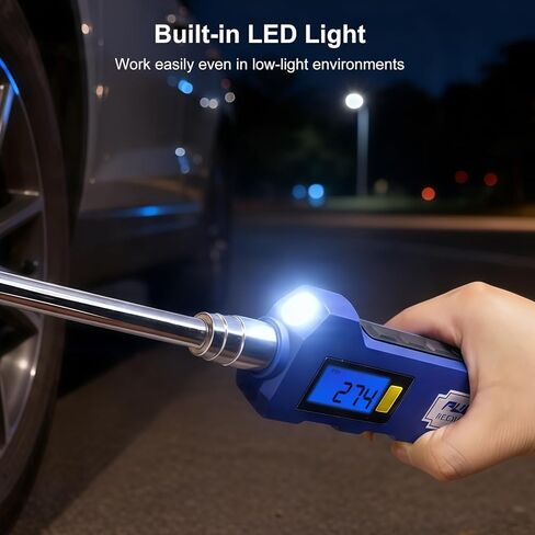 Rechargeable Digital Tire Pressure Gauge, Heavy-Duty Dual-Head Tire Gauge, USB-C Fast Charging, Backlit Display, LED Light, 4 Unit Switching, for Trucks, Motorhomes, Cars, and Motorcycles in Saudi Arabia