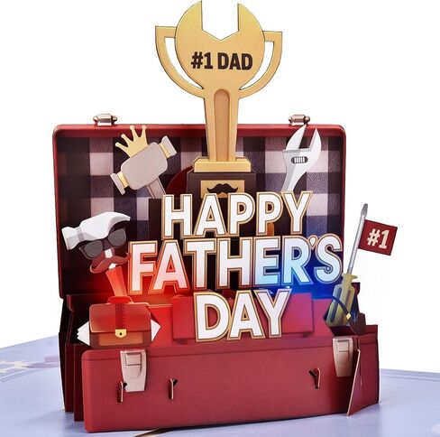 Leopong Father's Day Pop Up Card, Musical & LED Lighted 3D Toolbox,Unique Greeting Gift for Dad/Husband in Saudi Arabia