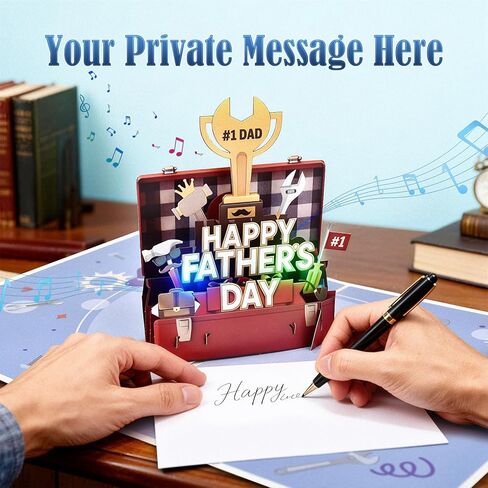 Leopong Father's Day Pop Up Card, Musical & LED Lighted 3D Toolbox,Unique Greeting Gift for Dad/Husband in Saudi Arabia