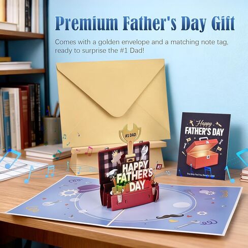 Leopong Father's Day Pop Up Card, Musical & LED Lighted 3D Toolbox,Unique Greeting Gift for Dad/Husband in Saudi Arabia
