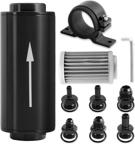10 Micron Inline Fuel Filter Include 1/2" 3/8" 5/16" Barb Adapter 6Pcs, 6AN 8AN 10AN Adapter 6Pcs, 50MM Universal Bracket Clamp, 10 Micron Filter Replacement Kit in Kuwait