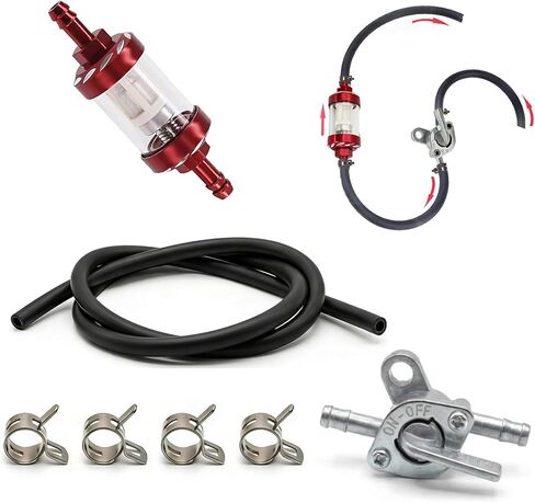 1/4" Fuel Filter Clear View - Glass Compatible with 1/4 inch Gas Fuel Line Hose and Clamps,Inline Gas Fuel Valve,Detachable Washable Alloy Filter Oil Cup for Lawn Mower,Small Engine,Snowmobile in Saudi Arabia