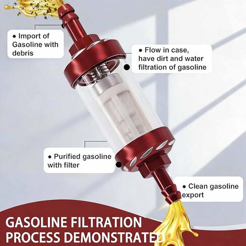 1/4" Fuel Filter Clear View - Glass Compatible with 1/4 inch Gas Fuel Line Hose and Clamps,Inline Gas Fuel Valve,Detachable Washable Alloy Filter Oil Cup for Lawn Mower,Small Engine,Snowmobile in Saudi Arabia