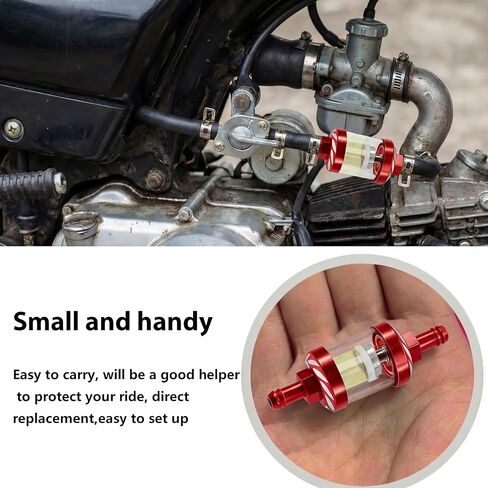 1/4" Fuel Filter Clear View - Glass Compatible with 1/4 inch Gas Fuel Line Hose and Clamps,Inline Gas Fuel Valve,Detachable Washable Alloy Filter Oil Cup for Lawn Mower,Small Engine,Snowmobile in Saudi Arabia