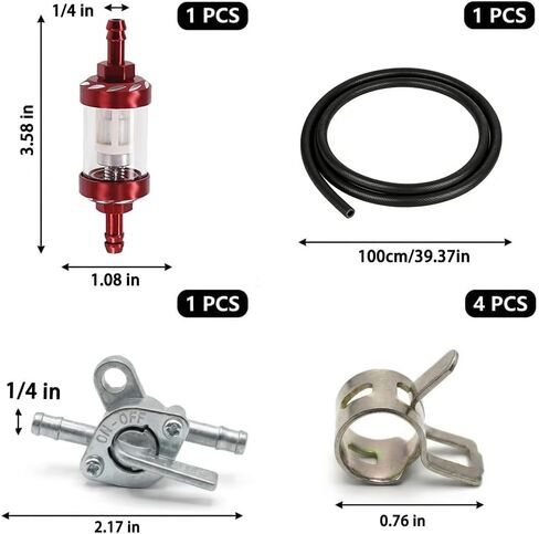 1/4" Fuel Filter Clear View - Glass Compatible with 1/4 inch Gas Fuel Line Hose and Clamps,Inline Gas Fuel Valve,Detachable Washable Alloy Filter Oil Cup for Lawn Mower,Small Engine,Snowmobile in Saudi Arabia