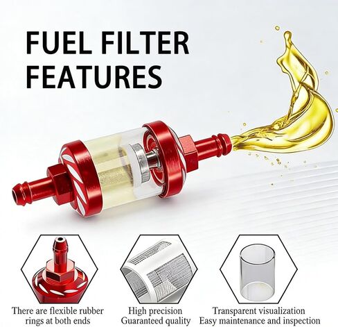 1/4" Fuel Filter Clear View - Glass Compatible with 1/4 inch Gas Fuel Line Hose and Clamps,Inline Gas Fuel Valve,Detachable Washable Alloy Filter Oil Cup for Lawn Mower,Small Engine,Snowmobile in Saudi Arabia