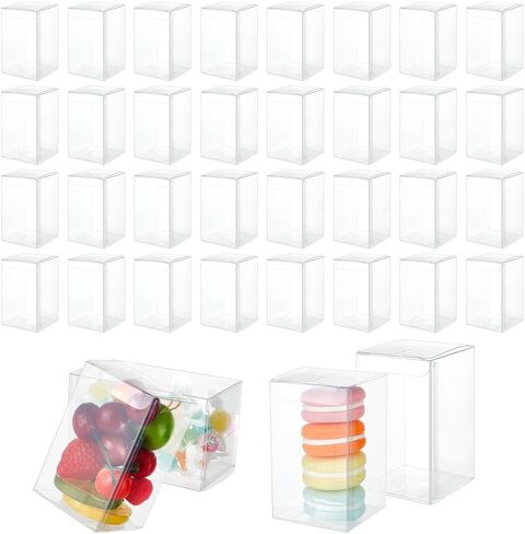 BENECREAT 72pcs 2.3x2.3x4inch Clear Party Favor Box Gift Wrapping Box with Film Covered for Wedding Party Decor, Choclates, Candy Cookies Favors, Valentine's Day Gift Packaging in Saudi Arabia