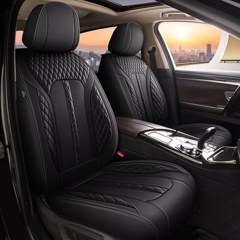 AOMSAZTO Seat Cover Fit for Nissan Pathfinder 2011-2025 2026: Leather Vehicle Cushions Cover Seat Protector 5PCS Seat Covers Waterproof Compatible Airbag, Only Fit for First Two Rows (5 Seats, Black) in Kuwait