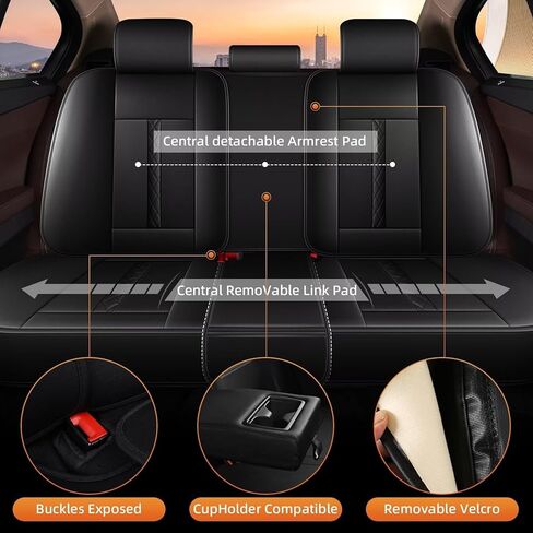 AOMSAZTO Seat Cover Fit for Nissan Pathfinder 2011-2025 2026: Leather Vehicle Cushions Cover Seat Protector 5PCS Seat Covers Waterproof Compatible Airbag, Only Fit for First Two Rows (5 Seats, Black) in Kuwait