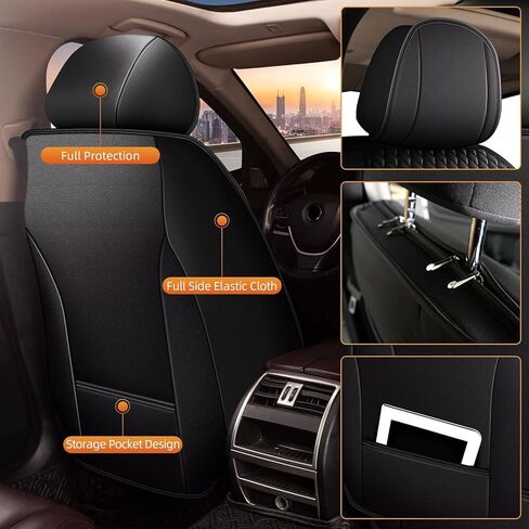 AOMSAZTO Seat Cover Fit for Nissan Pathfinder 2011-2025 2026: Leather Vehicle Cushions Cover Seat Protector 5PCS Seat Covers Waterproof Compatible Airbag, Only Fit for First Two Rows (5 Seats, Black) in Kuwait