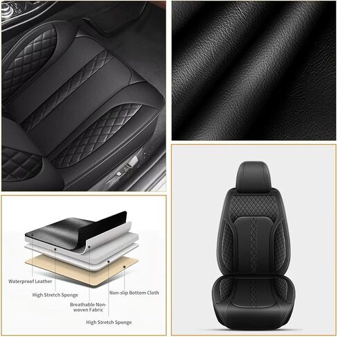 AOMSAZTO Seat Cover Fit for Nissan Pathfinder 2011-2025 2026: Leather Vehicle Cushions Cover Seat Protector 5PCS Seat Covers Waterproof Compatible Airbag, Only Fit for First Two Rows (5 Seats, Black) in Kuwait