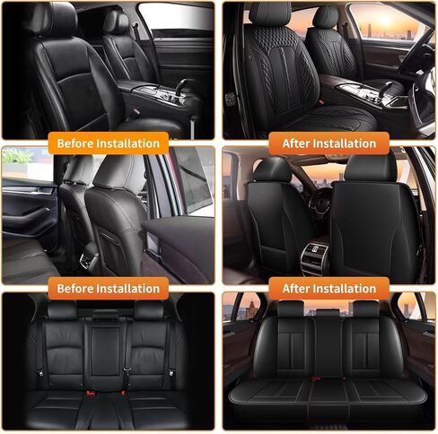 AOMSAZTO Seat Cover Fit for Nissan Pathfinder 2011-2025 2026: Leather Vehicle Cushions Cover Seat Protector 5PCS Seat Covers Waterproof Compatible Airbag, Only Fit for First Two Rows (5 Seats, Black) in Kuwait