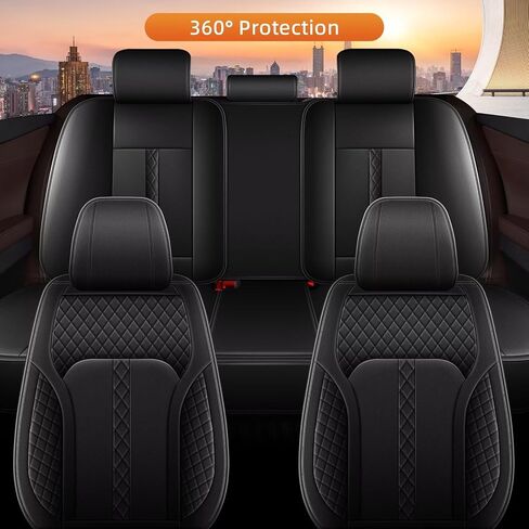 AOMSAZTO Seat Cover Fit for Nissan Pathfinder 2011-2025 2026: Leather Vehicle Cushions Cover Seat Protector 5PCS Seat Covers Waterproof Compatible Airbag, Only Fit for First Two Rows (5 Seats, Black) in Kuwait
