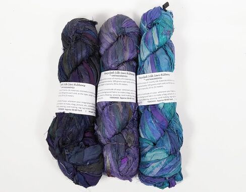 Recycled Sari Silk Ribbon Yarn - 300g Pack of 3 | Handcut Upcycled Silk Strips for Crochet, Weaving, Macramé, Knitting, Rug Making, Fiber Arts | Gray in Saudi Arabia