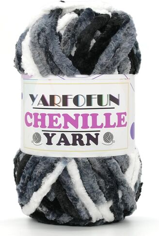Velvet Chenille Yarn for Crocheting,Rainbow Fluffy Velvet Plush Thick Soft Chunky Chenille Baby Blanket Yarn for Crocheting Knitting Beginners 100g/49.2yd（Black White Grey） in Saudi Arabia