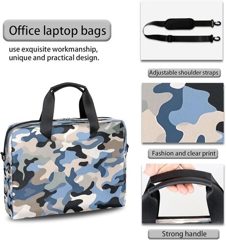 Laptop Bag Blue Grey Black Camo Print Laptop Case Sleeve Messenger Bags with Shoulder Strap Briefcase for Laptop 13 14 14.5 15.6 16 in in Saudi Arabia
